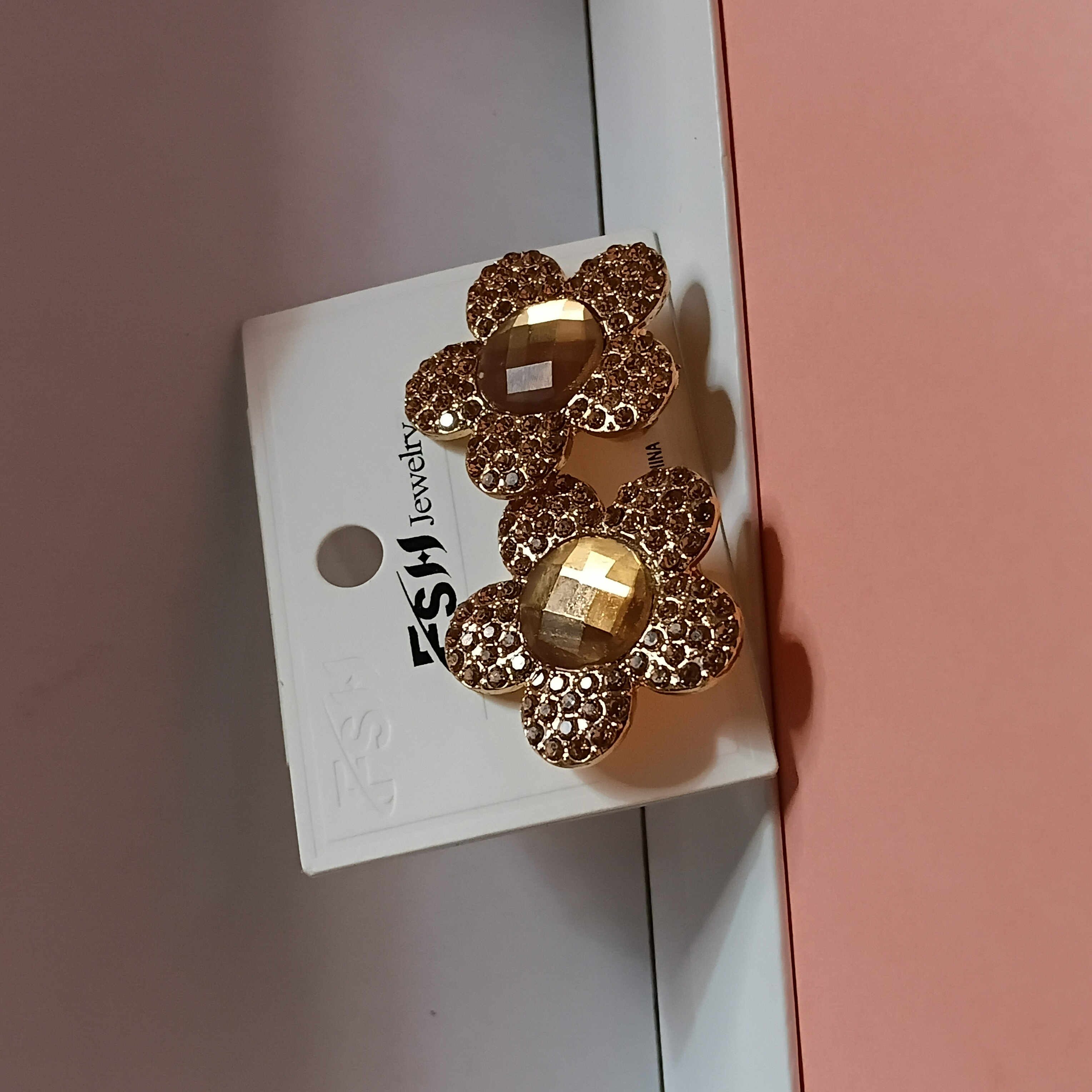 Elegant Gold-Tone Flower-Shaped Earrings with Sparkling Stones