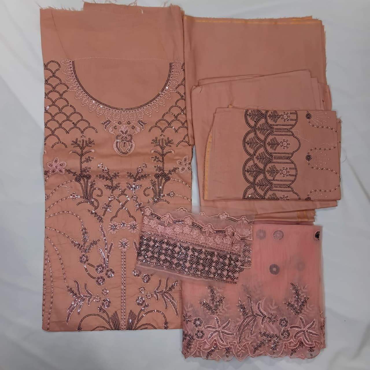 Peach Pink 3 Piece Embroidered Cotton Suit for Women | Premium Unstitched Dress – _LibasPearl_