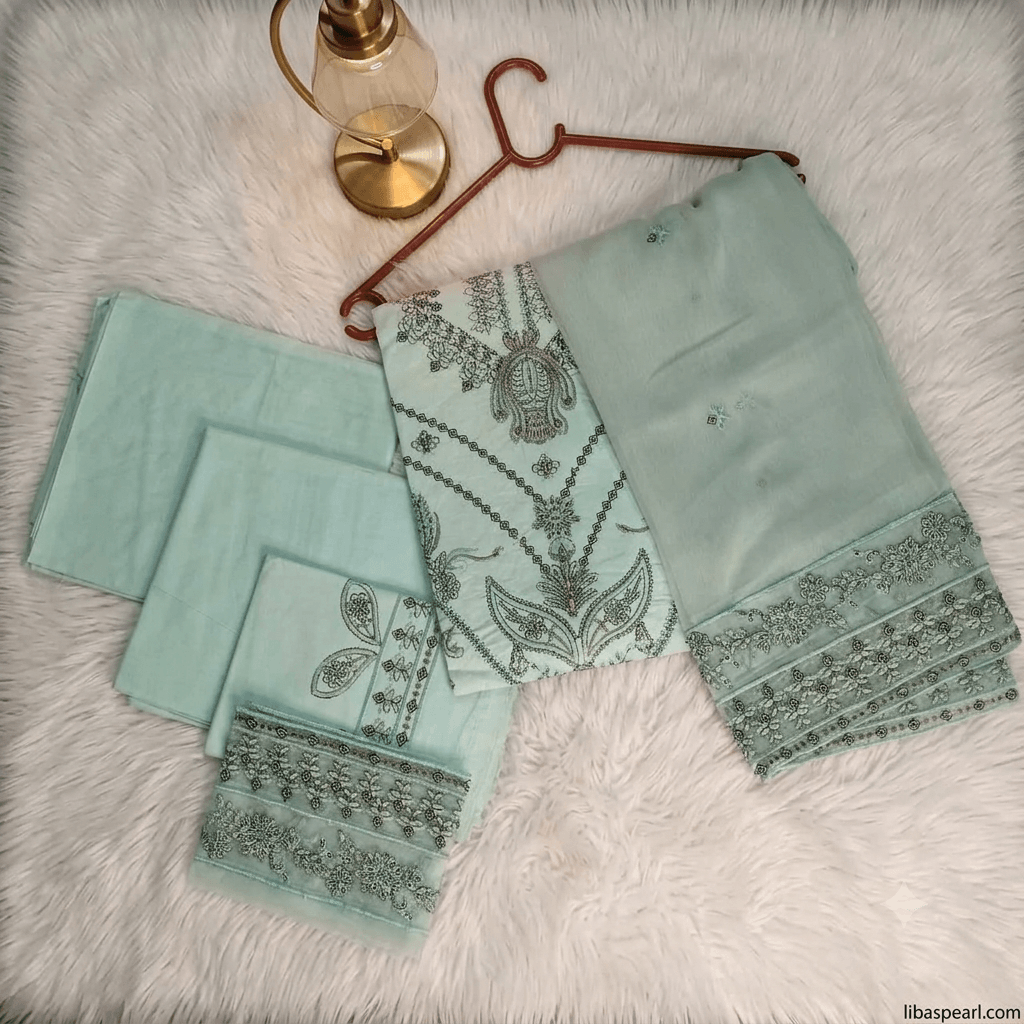 Mint Green Premium Embroidered 3 Piece Suit – Elegant Festive Collection