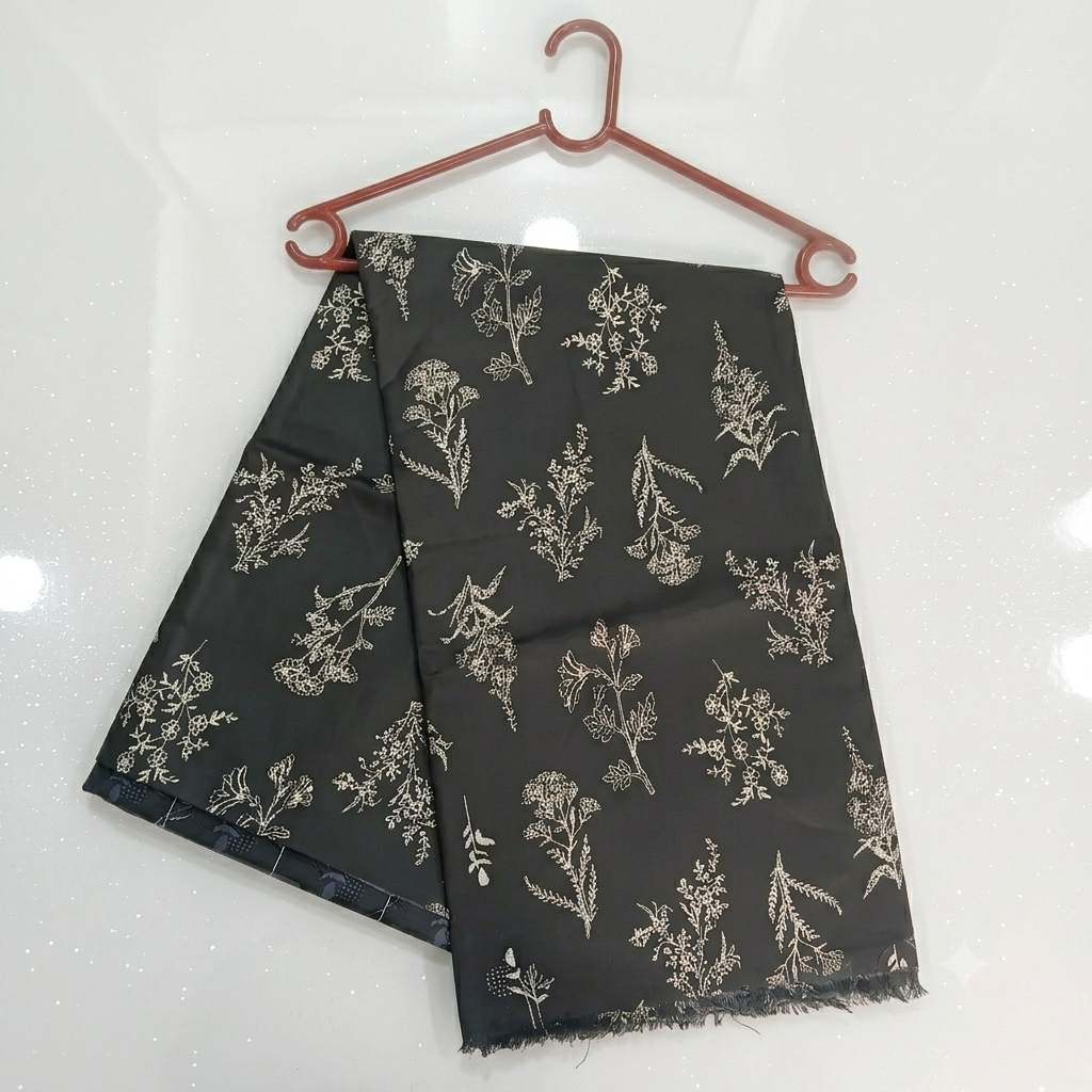 Black Floral Printed  Unstitched 2 Peice Suit