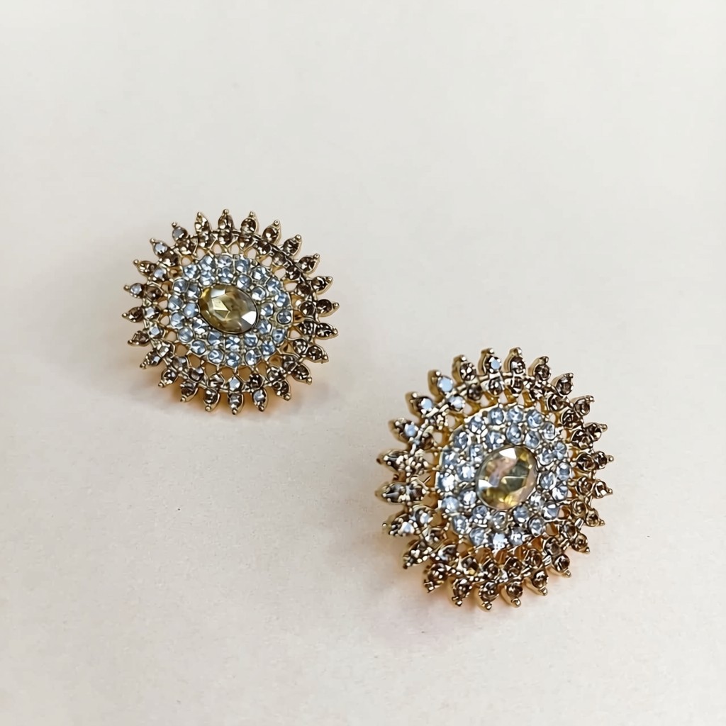 Vintage Crystal Sunburst Stud Earrings for Women