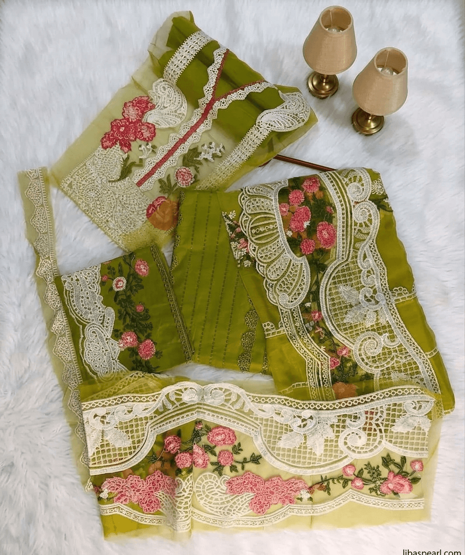 Olive Green Premium Embroidered 3 Piece