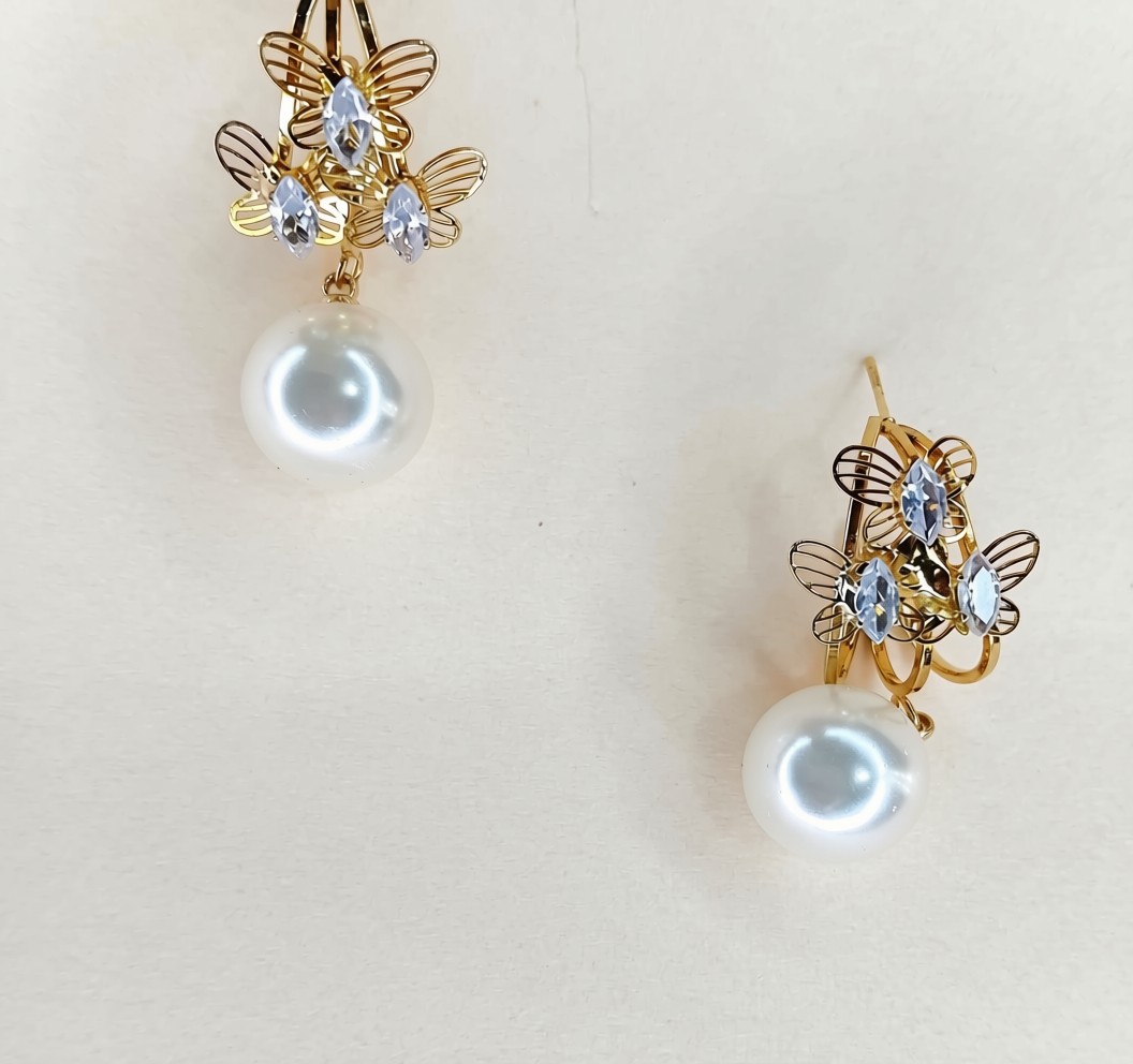 Butterfly Pearl Drop Earrings for Women