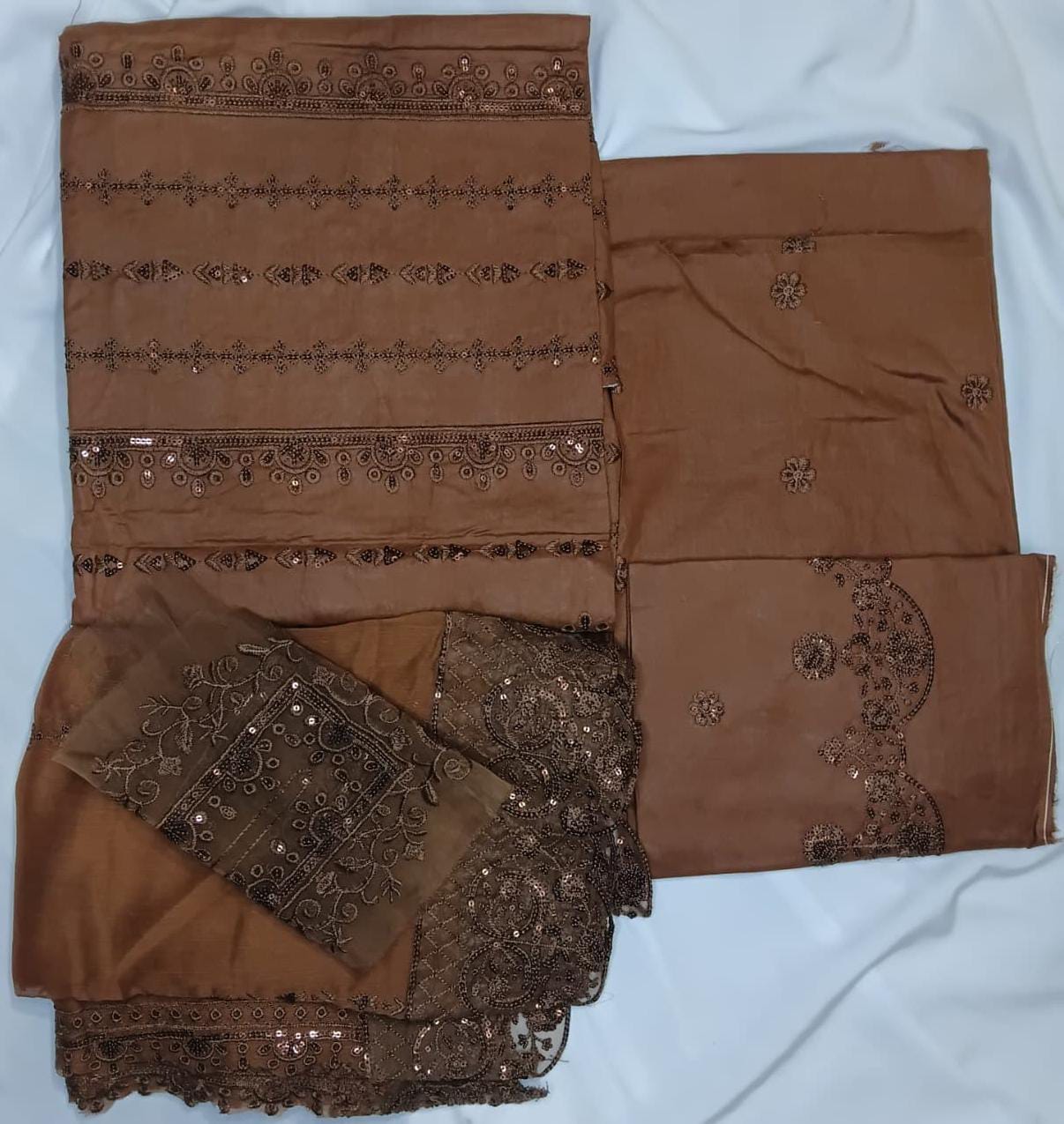 Coffee Brown 3 Piece Embroidered Cotton Suit for Women | Premium Unstitched Dress – LibasPearl