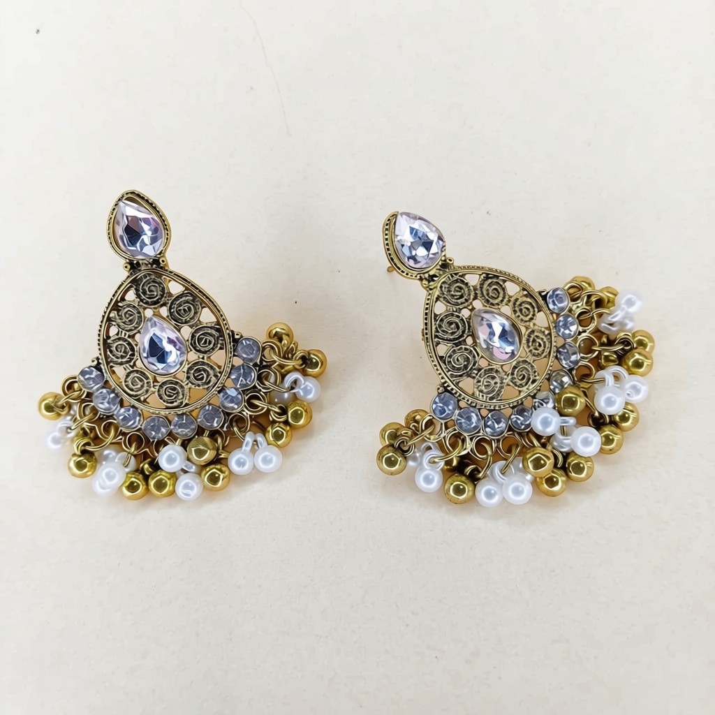 Traditional Pearl & Crystal Jhumka Earrings for Women