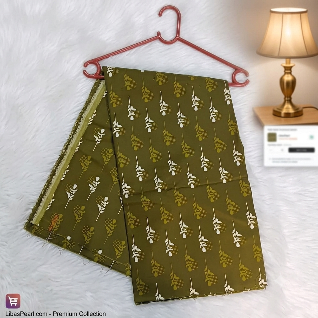Olive Green Printed Unstitched 2 Piece Suit