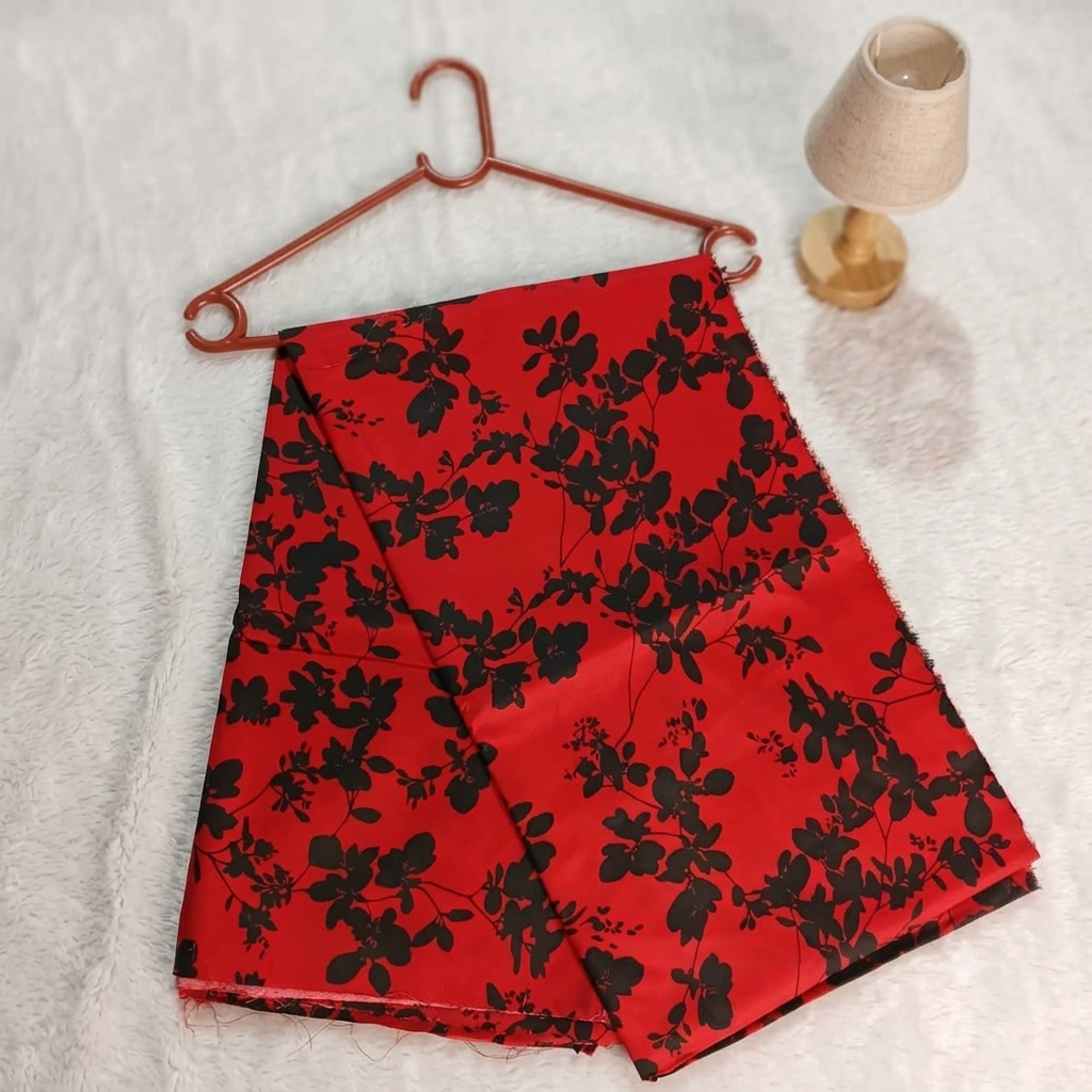 Red & Black Floral Printed Unstitched 2 Piece Suit – Elegant Collection