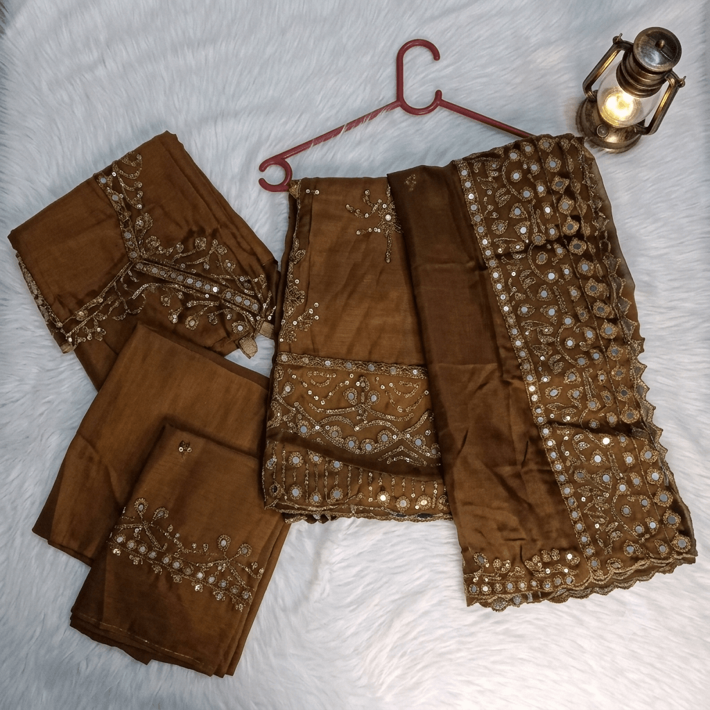 Chocolate Brown Premium Embroidered 3 Piece Suit – Luxury Festive Collection