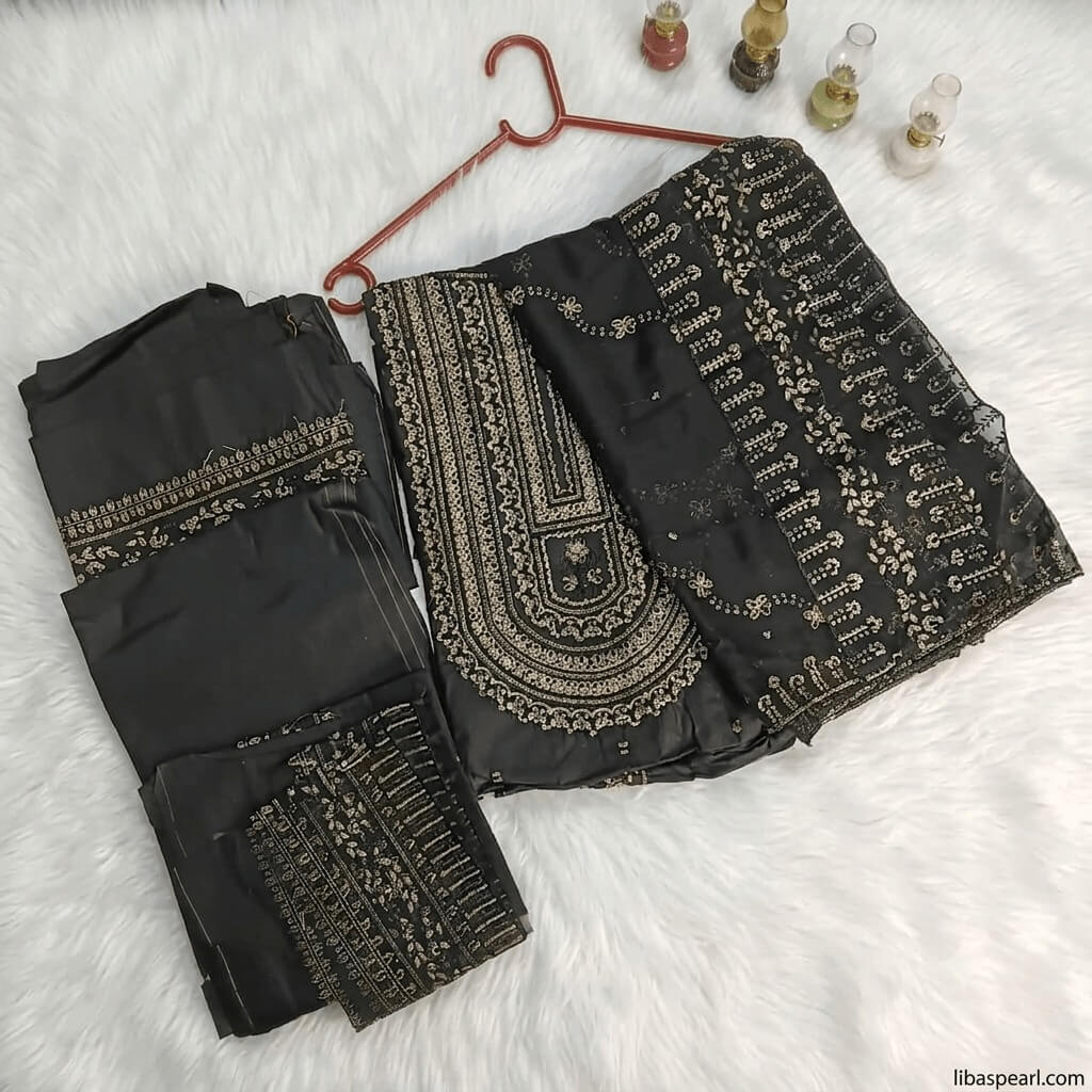 Black Premium Embroidered 3 Piece Suit – Elegant Festive Collection